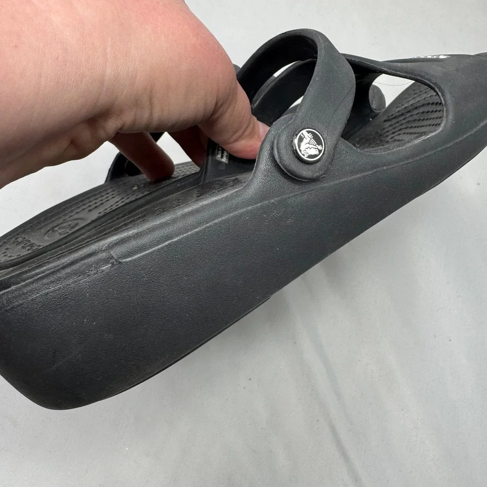 Crocs Patricia‎ Wedge Sandals Womens Size 11 Black Strappy Open Toe Casual